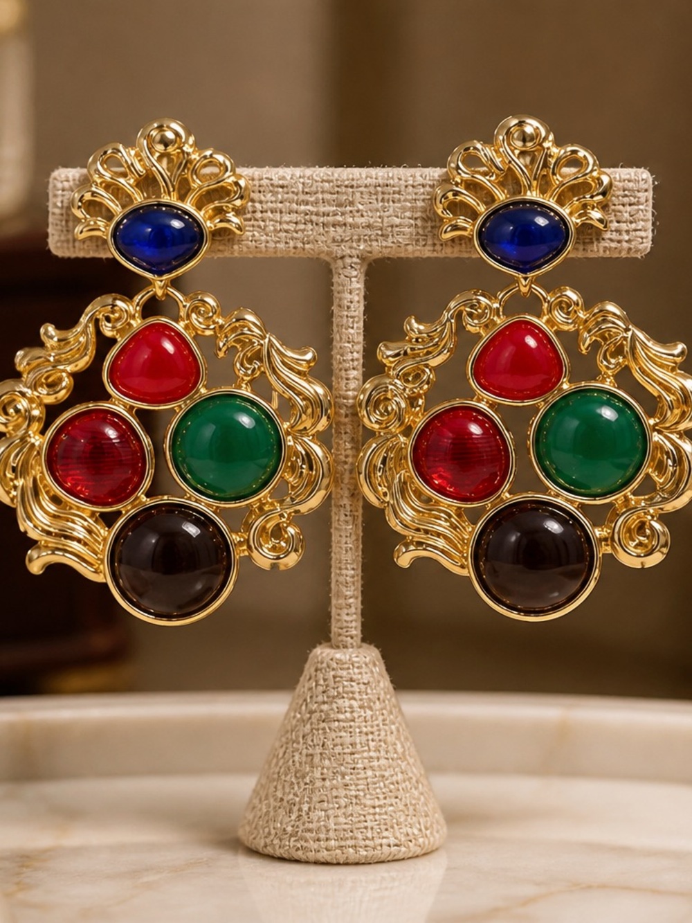 Catwalk Jon Multi-Color Cabochon Statement Earrings NWT
